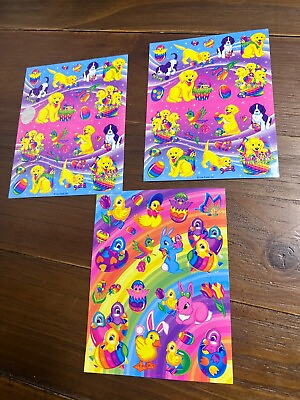 #ad Lisa Frank Easter Stickers Dog Lab Puppy Bunny 3 Sheets VTG 90s 1990s Rainbow $23.50