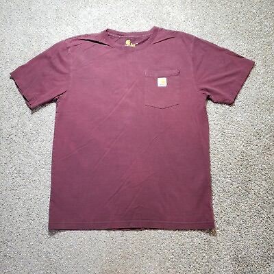 #ad Carhartt Shirt Mens Medium Red Burgundy Short Sleeve Medium Original Fit Work $11.69