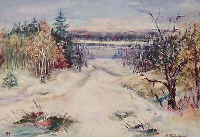 #ad Clearance Sale Painting Signed Winter Landscape Marie Postolkova Dated 94 $259.42