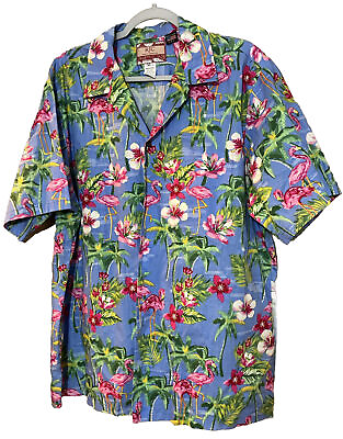 #ad RJC Size XL Made in Hawaii USA Mens Cotton Flamingos Hibiscus Palm Trees Shirt $20.00