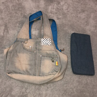 Anima Small Dog Carrier Bag Purse Denim With Removable Pillow And Tether Leash $12.50