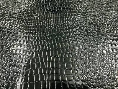 #ad Black Vinyl Faux Fake Leather Pleather Embossed Alligator Fabric By Yard $29.99