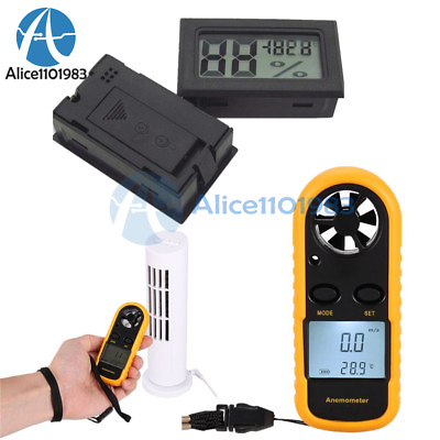 #ad Digital NTC Thermometer Mini LCD Wind Speed Gauge Air Velocity Meter Anemometer $9.73