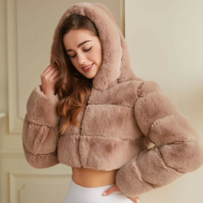 #ad Fashion new winter short warm jacket sexy women#x27;s fur hooded jacket normal size $54.31
