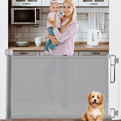 #ad Safety Gate Baby Pet Dog Door Extra Wide Retractable Mesh Net Home Kitchen 71quot; $49.96