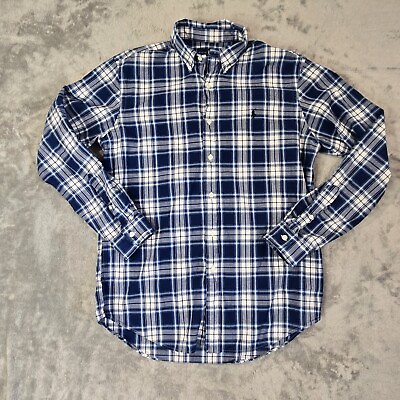 #ad Men’s Ralph Lauren Indigo Oxford Button Down Shirt Plaid Blue Long Sleeve Size M $15.00