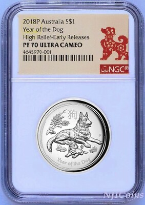 2018 Australia Lunar Year Of The DOG High Relief Proof 1oz Silver Coin NGC PF70 $143.99