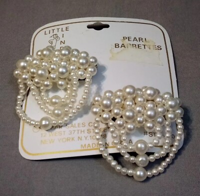 #ad Vintage Faux Pearls Clustered Beads Hair Dangle Small Barrettes Set 1¾” Wedding $16.95