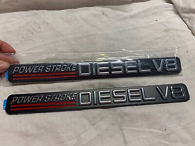 #ad 2pcs New Truck Power stroke Diesel V8 Emblems Badge Red Lines $21.99