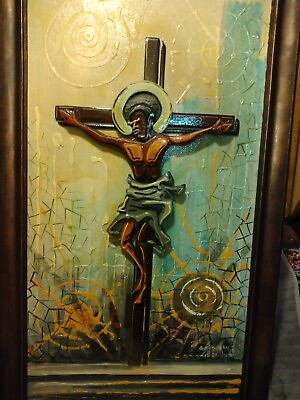 #ad PAUL GBOLADE OMIDIRAN AFRICAN ARTIST 2001 Crucifixion WOOD AND CANVAS ORIGINAL $900.00