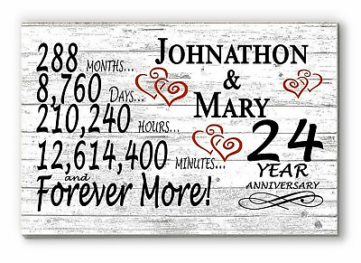 #ad 24 Year Anniversary Gift Sign Personalized 24th Wedding Anniversary Present $47.99