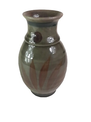 #ad Ceramic Floral Vase Mexican Dark Gray Multi Color Art Pottery Design 5.5quot; $15.00