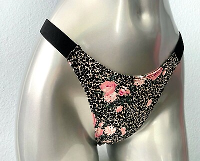 #ad Victorias Secret New Black Floral Leopard Cotton Sexy Brazilian Panty XL $14.44