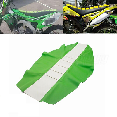 #ad Universal Gripper Soft Motorcycle Rubber Seat Cover Dirt Bike Green amp; White $23.37
