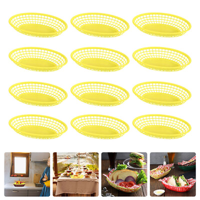 #ad 12 Pcs French Fries Basket Plastic Boats Appetizer Serving Tray Hot Dog Baskets $22.78