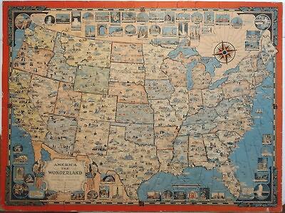 #ad American Usa Map Ernest Dudley Chase 28 amp; 3 4 By 21 amp; 5 8in Vtg Puzzle $119.99