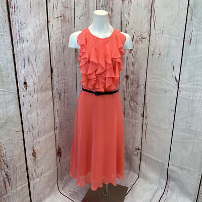 #ad CHADWICKS COLLECTION PEACH RUFFLE BUST BELTED DRESS SIZE 10 TCC $25.00
