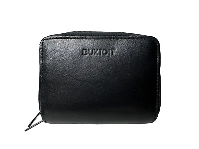 #ad Buxton Women’s Wallet Black Genuine Leather Double Zip Change Coin Holder $14.95