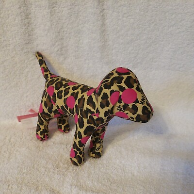 #ad Victorias Secret Leopard Print Pink Dots Puppy Dog Stuffed Animal with Tush Tags $9.75