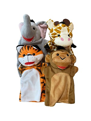 #ad Melissa and Doug Set of 4 Zoo Animal Hand Puppets Giraffe Monkey Elephant Tiger $14.04