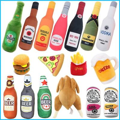 #ad quot;Durable Bite Resistant Chew Toys Dogs Wine Beer Bottle Shaped Plush Squeakers $8.52