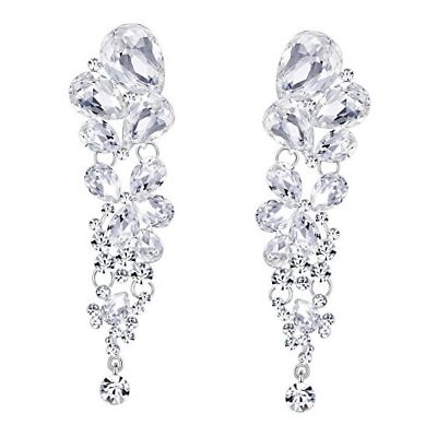#ad Women#x27;s Austrian Crystal Gorgeous Tear Drops Wedding Dangle Clear Silver Tone $34.65