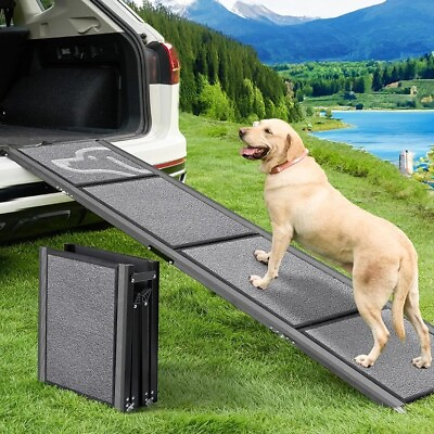 #ad 71quot; Xtra Long Folding Dog Car Ramp for Van Minivan Grey Loofah like surface $75.00