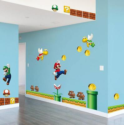 #ad NEW Super Mario Bros Removable Wall Stickers Decal Kids Home Decor ship from U.S $9.91
