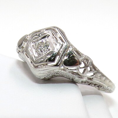 #ad VTG Antique Art Deco European Cut Diamond Filigree 18K White Gold Ring Sz 3 FZZ $299.99