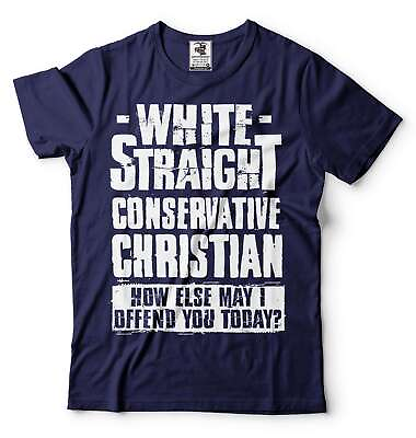 #ad White Straight Conservative Christian Shirt Funny USA Patriotic Shirt $16.71