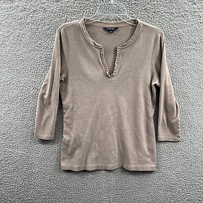#ad Lands End Womens Top 10 12 Tan 100% Cotton Long Sleeve Pullover T shirt $12.99