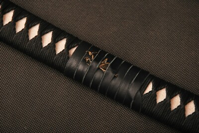 #ad Black Silk Cord Real Rayskin Brass Fittings Handle Tsuka For Japanese Katana $46.61