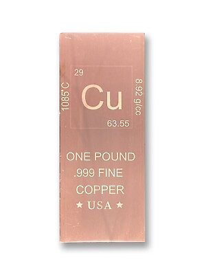 #ad 1 lb Copper Bar Chemistry Element Design 1 pound 454 g Fine Copper Cu $49.99