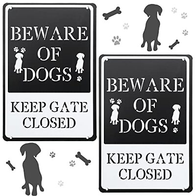 #ad 2 Pieces Beware Of Dog Sign Funny Warning Decor Beware Of Dogs Keep Gate Closed $12.20