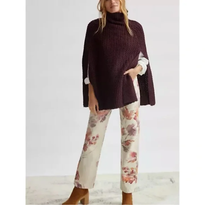 #ad Anthropologie Womens Knit Turtleneck Poncho Sweater One Size Burgundy $31.49