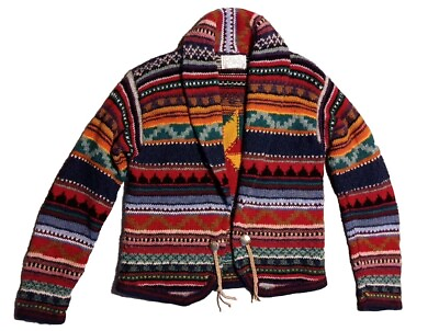 #ad Vtg Casual Corner Shetland Wool Cardigan Womens S Aztec Shawl Collar Sweater $39.99