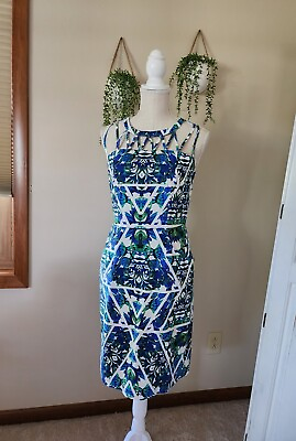 #ad Adrianna Papell Kaleidoscope Geometric Floral Caged Sheath Dress Size 6 $36.00