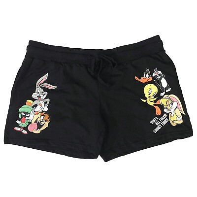 #ad Looney Tunes Womens Jrs Black Tweety amp; Bugs Bunny Athletic Fit Shorts $21.99