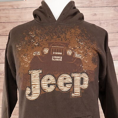#ad JEEP WRANGLER LOGO BROWN PULLOVER HOODIE MENS SIZE L LARGE $16.00