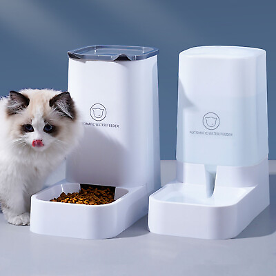 2PCS Automatic Pet Feeder Large Cat Dog Food Dispenser Water Fountain Drink Bowl $26.25