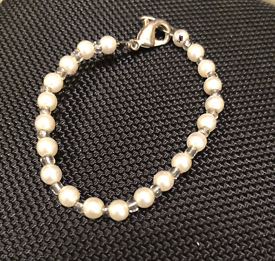 #ad Newborn Baby Childrens Boys Girls Faux Pearl Beaded Bracelet Approx Adjustable $12.99