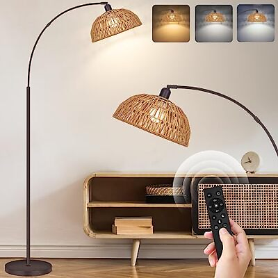 #ad Arch Floor Lamp Bronze Boho Floor Lamps with Remote 360° Rattan Shade Foot... $84.45