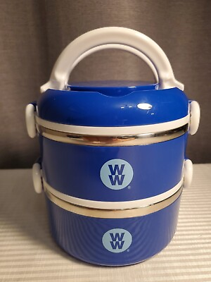 #ad Weight Watchers Bento Type Lunch Box Blue 2 Stackable Bowls Lockable $6.99
