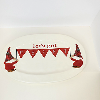 #ad Mudpie Ceramic Chrismas Gnome quot;Let#x27;s Get Merryquot; White Serving Platter Large $29.99