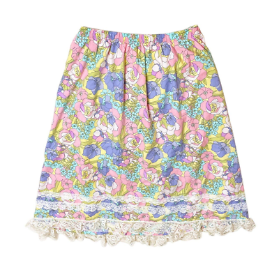 #ad Vintage Tiered Lace Floral Pastel Print Midi Skirt Ruffle Cottagecore Retro $30.00