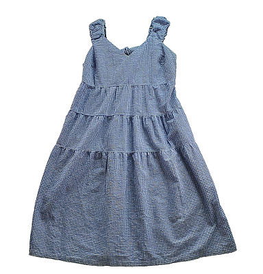 #ad Old Navy Dress Women 2X Blue Gingham Fit amp; Flare Tiered Seersucker All Day Maxi $29.99