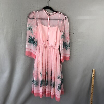 #ad Vintage Lilli Diamond of California Dress 10 Sheer Pink Green Floral Easter $48.78