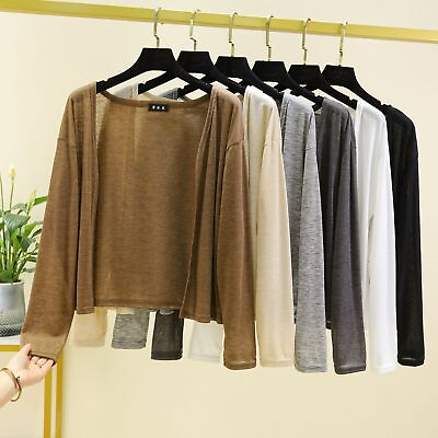 #ad Summer Women Thin Cardigan Front Open Stitch Tops Long Sleeve High Stretchy Wear $24.64