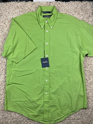 #ad Nautica Button Up Shirt Adult Medium Green Casual Short Sleeve Mens NWT Cotton $18.74