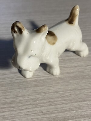 #ad Terrier Dog Figurine White Tan Spots Vintage $7.99